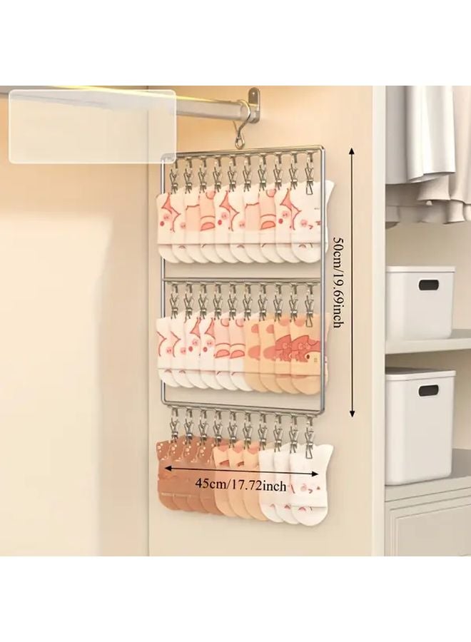 Heavy Duty Stainless Steel 2 Tier 3 Tier Hat Sox Underwear Organizer With 20 Clips - Image 5